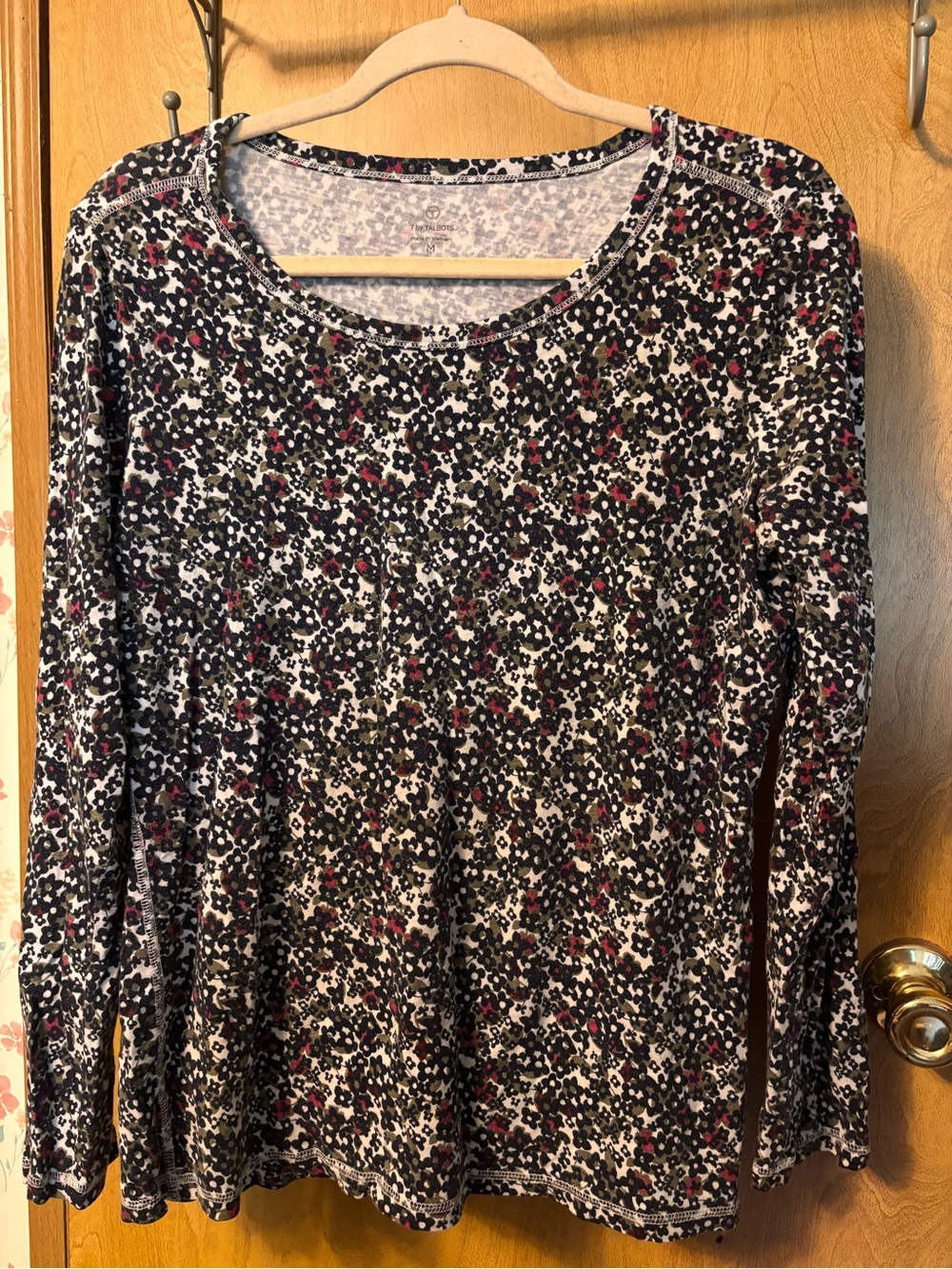 Talbots Long Sleeve Floral-Print Top in Black, White & Pink